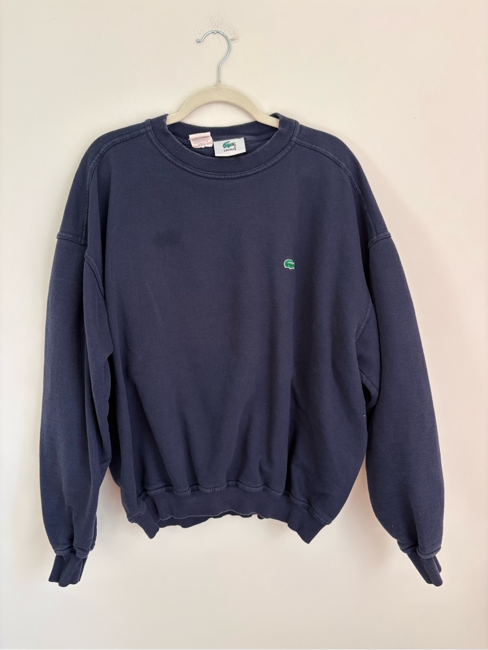 Lacoste Men's Dark Navy Crewneck Sweatshirt with Green Crocodile Logo